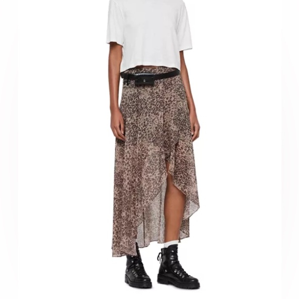 AllSaints Animal Print Long Skirt